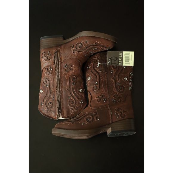 Roper Girls 6 Western Faith Boot Brown Cross Cowgirl Vintage Style Boot - Picture 2 of 10